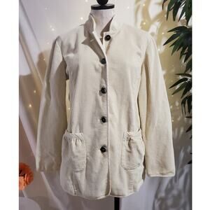 Vtg Orvis Corduroy Button Up Cream Barn Coat Chore Jacket Size S Pockets  Cotton